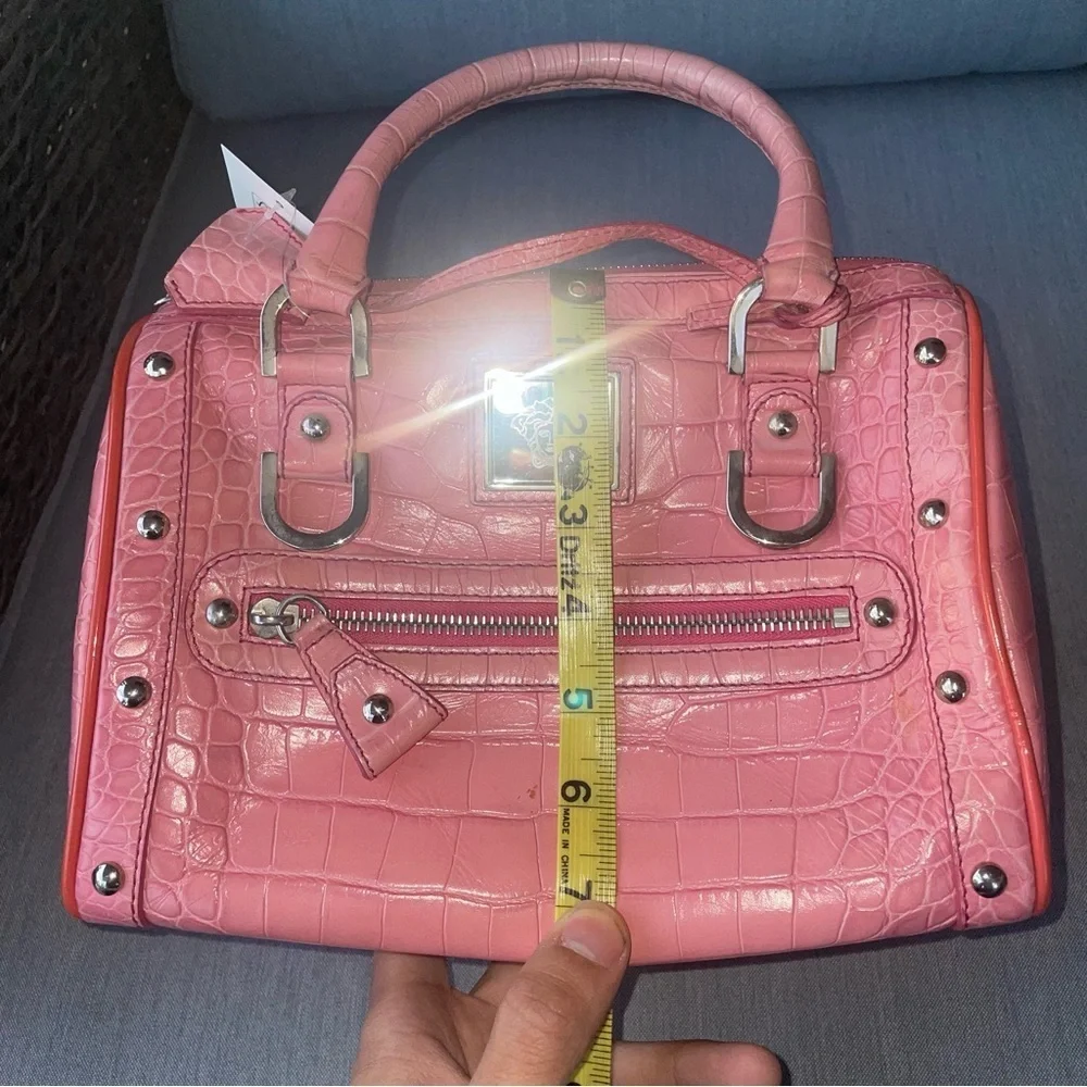 🩷Vintage Versace bag croc embossed leather y2k Boston duffle mini la Medusa bag - Picture 12 of 17